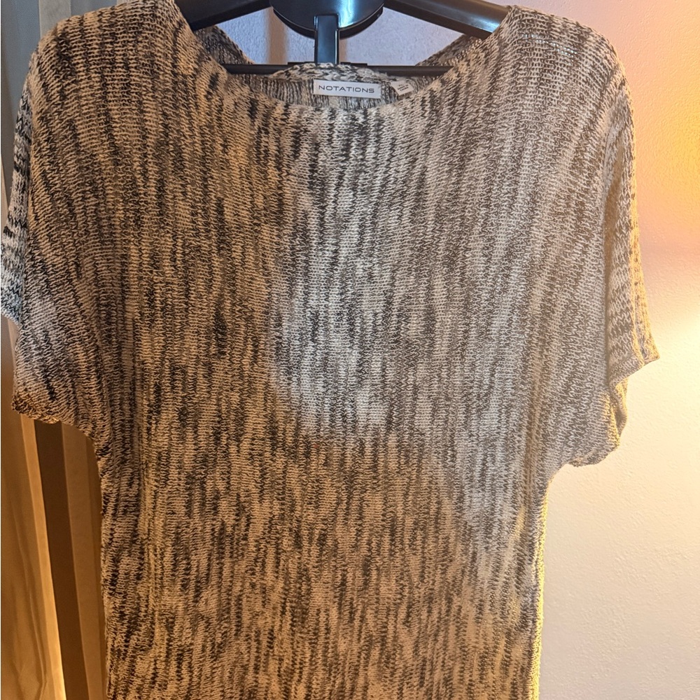 Notations Women’s Knit Sweater XL - Black & White Marled Textured Pullover